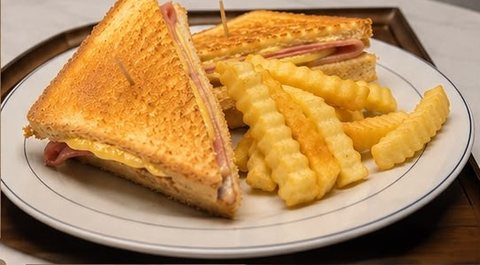 Ham and Cheese sandwich with fries