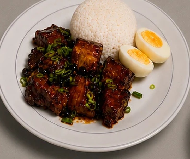 Humba rice bowl with braised pork and egg